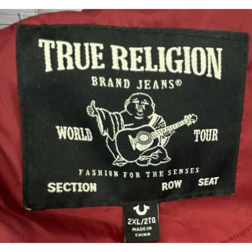 True Religion Men's World‎ Tour Red Puffer Jacket Polyester Full Zip Size 2XL